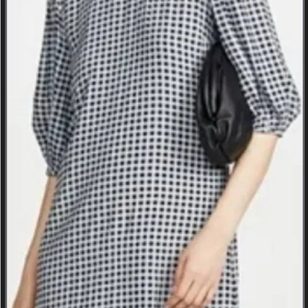 Ganni Black and White Puff Sleeve Dress